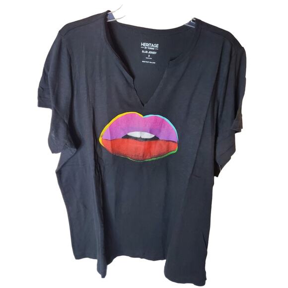 torrid Tops - Torrid Pop Art Lips Cotton Notch Neck Vintage Tee, Deep Black, NWT, 3X